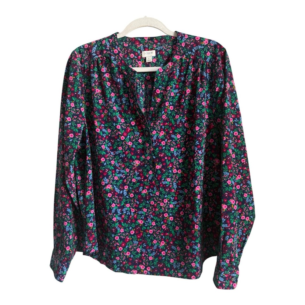 J.Crew Floral Popover Placket Blouse L Whimsygoth Cottagecore Dark Romantic Top